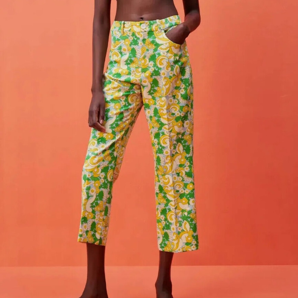 Zara Floral Green and Yellow Women's Pants